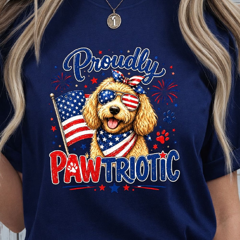4th Of July Goldendoodle Patriotic Dog Design Red White Blue Independence Day TShirt Graphic 3