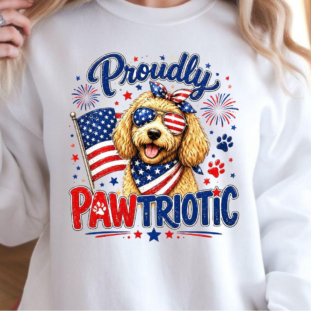 4th Of July Goldendoodle Patriotic Dog Design Red White Blue Independence Day TShirt Graphic 4