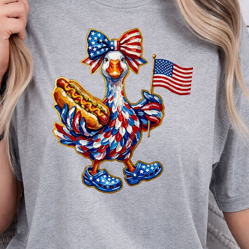 4th Of July Goose Patriotic Design Red White Blue Funny Independence Day TShirt Graphic 1