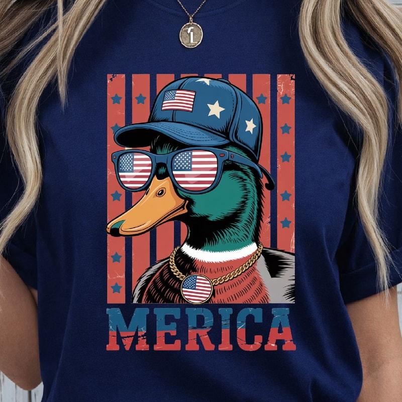 4th Of July Mallard Duck Patriotic Design Red White Blue Independence Day TShirt Graphic 3