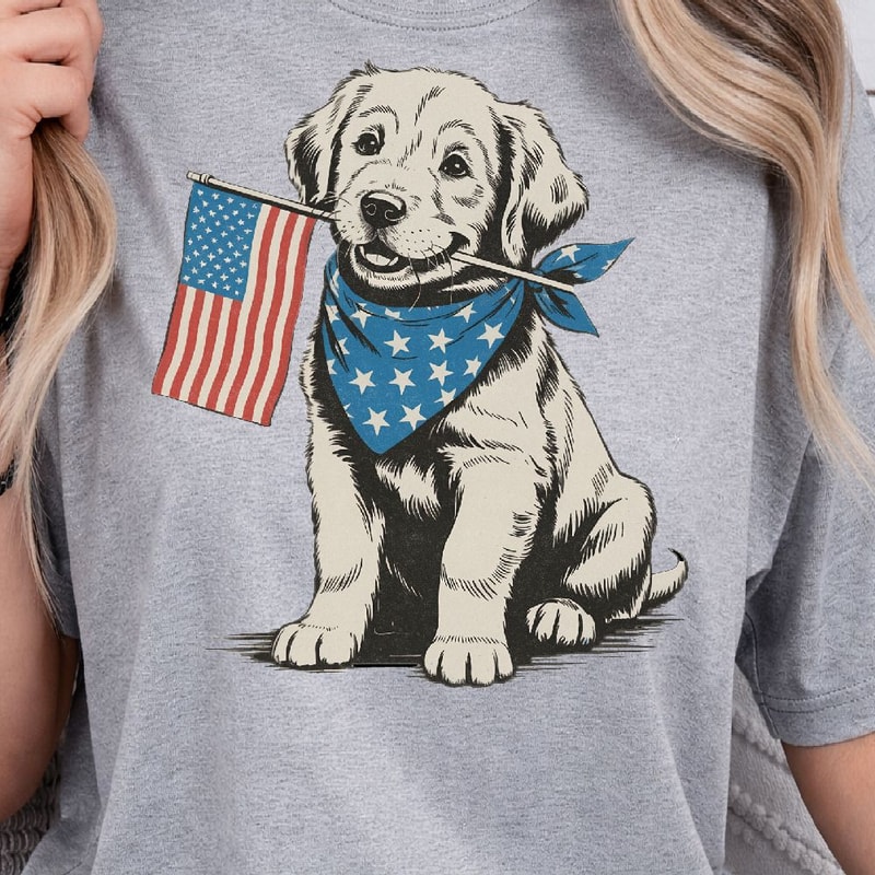 4th Of July Patriotic Puppy TShirt Design Red White Blue Independence Day Dog Graphic Tee 1