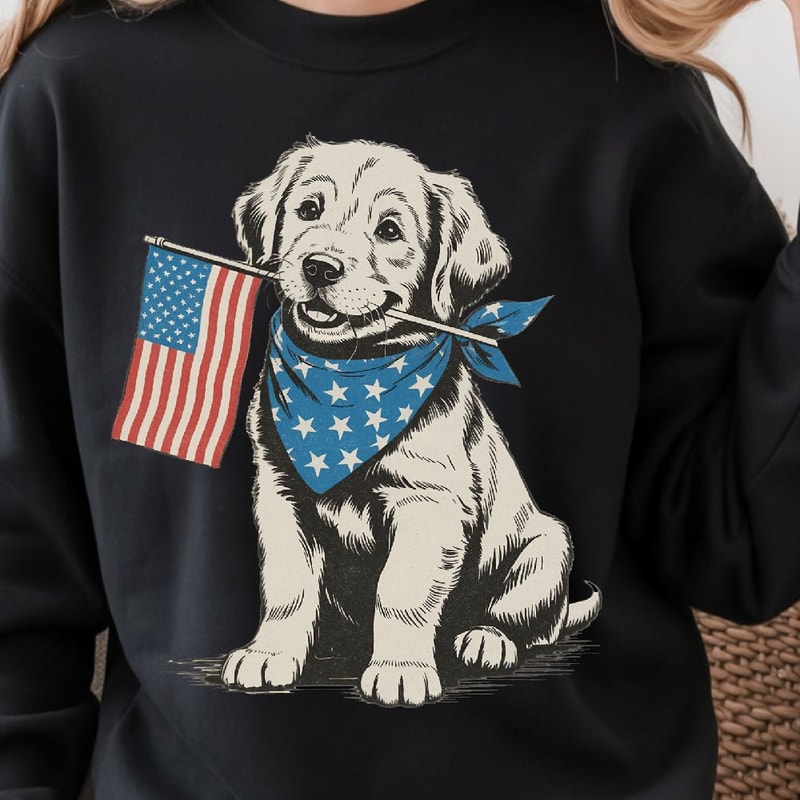 4th Of July Patriotic Puppy TShirt Design Red White Blue Independence Day Dog Graphic Tee 0