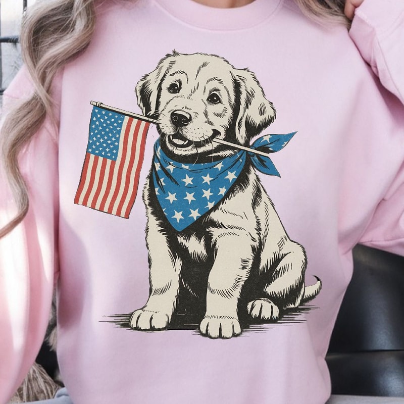 4th Of July Patriotic Puppy TShirt Design Red White Blue Independence Day Dog Graphic Tee 2