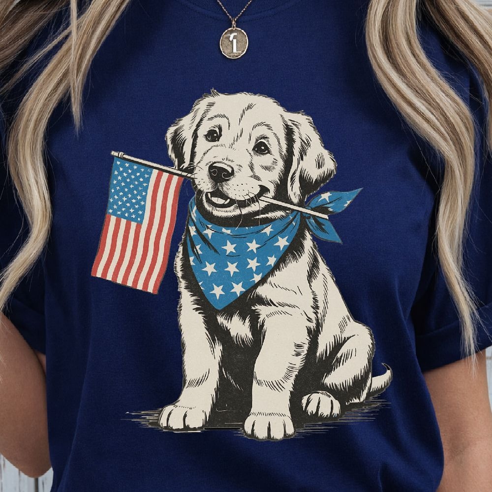 4th Of July Patriotic Puppy TShirt Design Red White Blue Independence Day Dog Graphic Tee 3