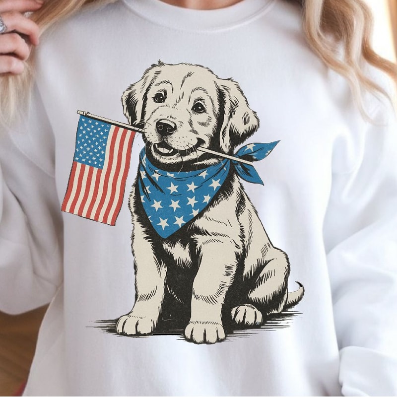 4th Of July Patriotic Puppy TShirt Design Red White Blue Independence Day Dog Graphic Tee 4