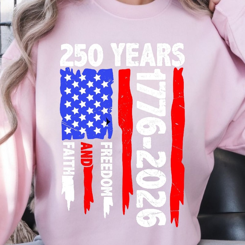 250 Years Faith Freedom Patriotic USA Anniversary TShirt Design Red White Blue Independence Day Gr 3