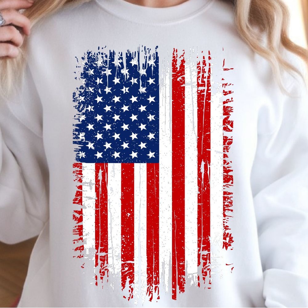 Grunge American Flag 4th Of July TShirt Design Distressed Patriotic Red White Blue USA Graphic Tee 1