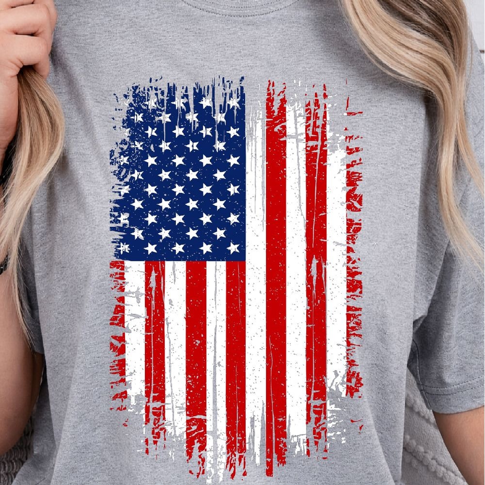 Grunge American Flag 4th Of July TShirt Design Distressed Patriotic Red White Blue USA Graphic Tee 2