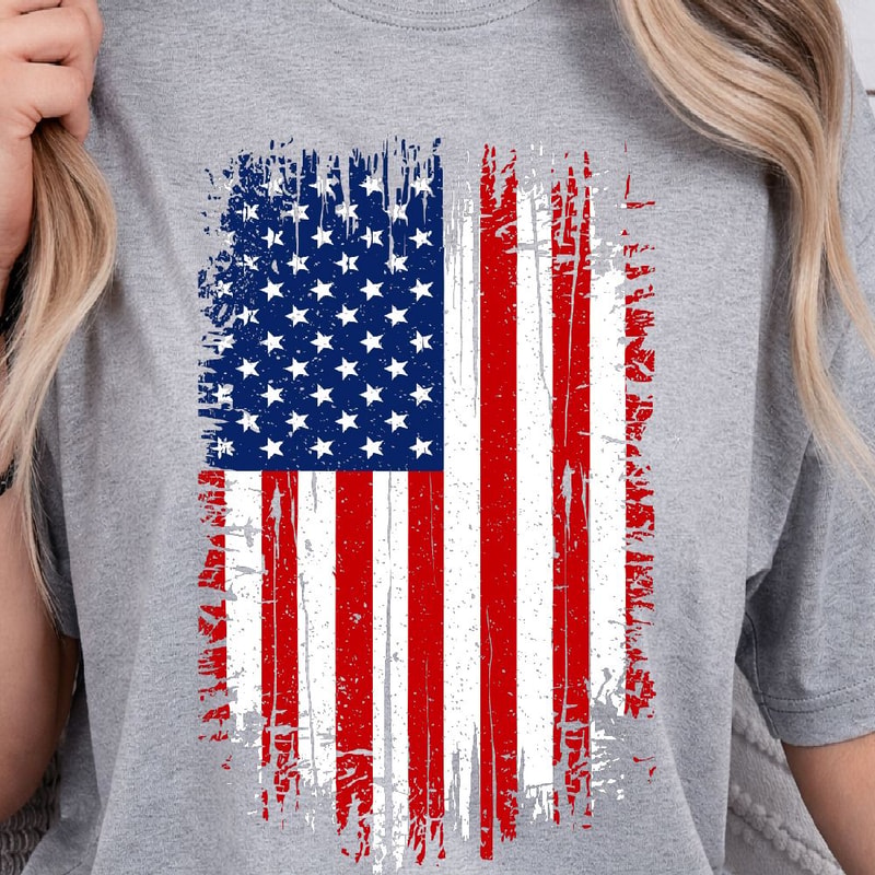 Grunge American Flag 4th Of July TShirt Design Distressed Patriotic Red White Blue USA Graphic Tee 2