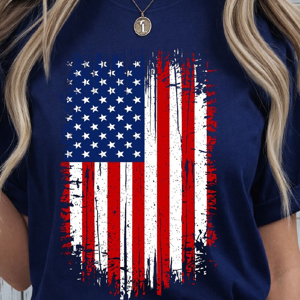 Grunge American Flag 4th Of July TShirt Design Distressed Patriotic Red White Blue USA Graphic Tee 4
