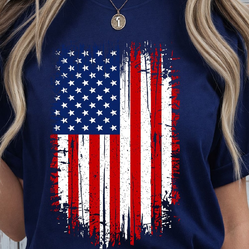 Grunge American Flag 4th Of July TShirt Design Distressed Patriotic Red White Blue USA Graphic Tee 4