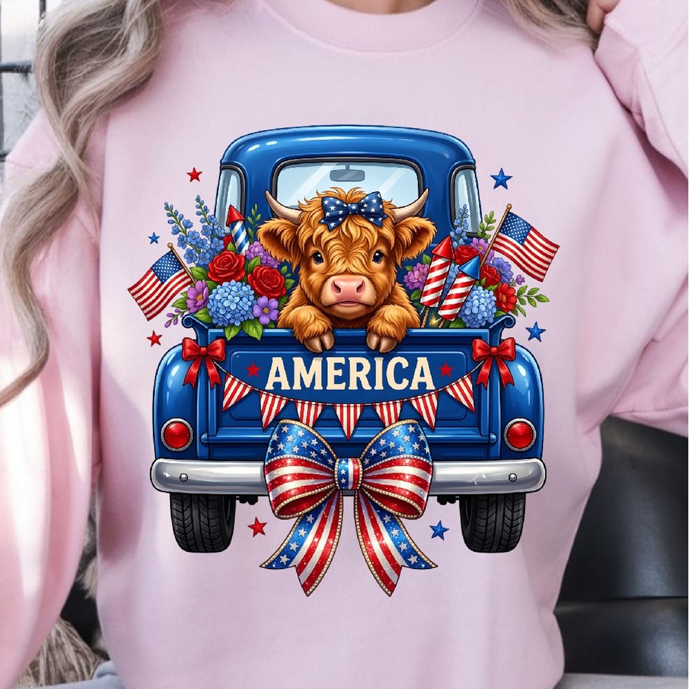 Highland Cow 4th Of July Patriotic TShirt Design Red White Blue Independence Day Animal Graphic Te 3