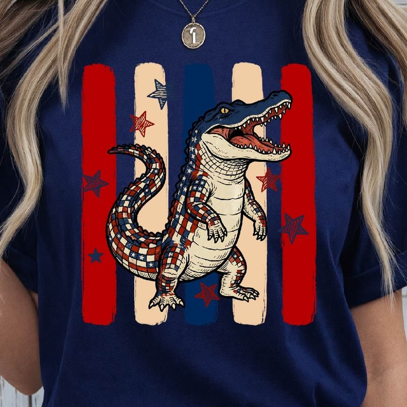 Patriotic Gator Striped 4th Of July Graphic Tee 1