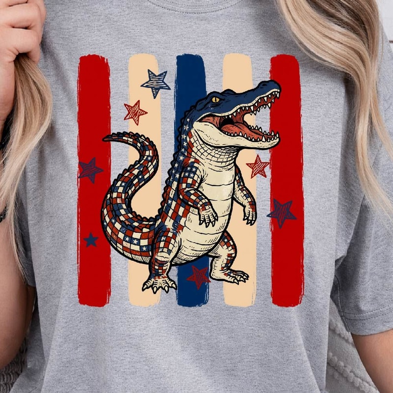Patriotic Gator Striped 4th Of July Graphic Tee 2