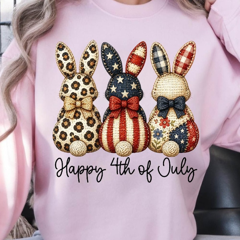 Patchwork Bunny Happy 4th Of July Graphic Tee 1