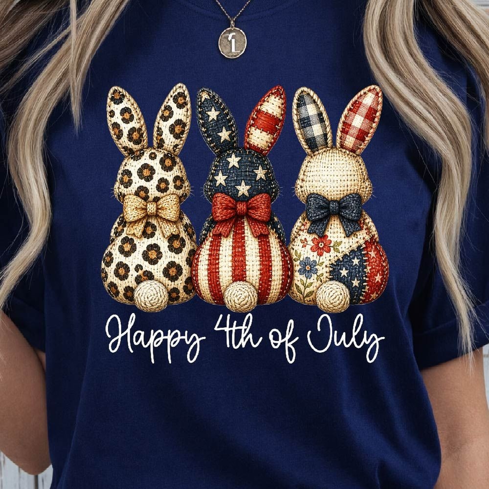 Patchwork Bunny Happy 4th Of July Graphic Tee 2