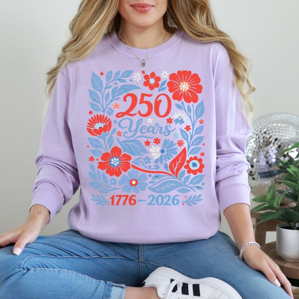 USA 250 Years 17762026 Patriotic Floral Graphic Tee 2