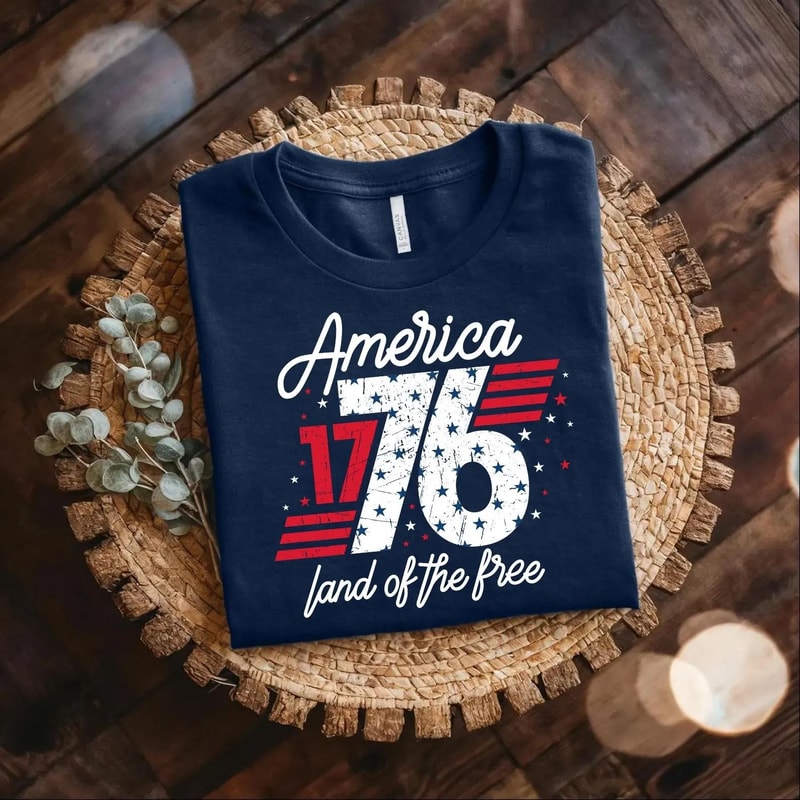 1776 America Land Of The Free Patriotic Retro Graphic Tee 0
