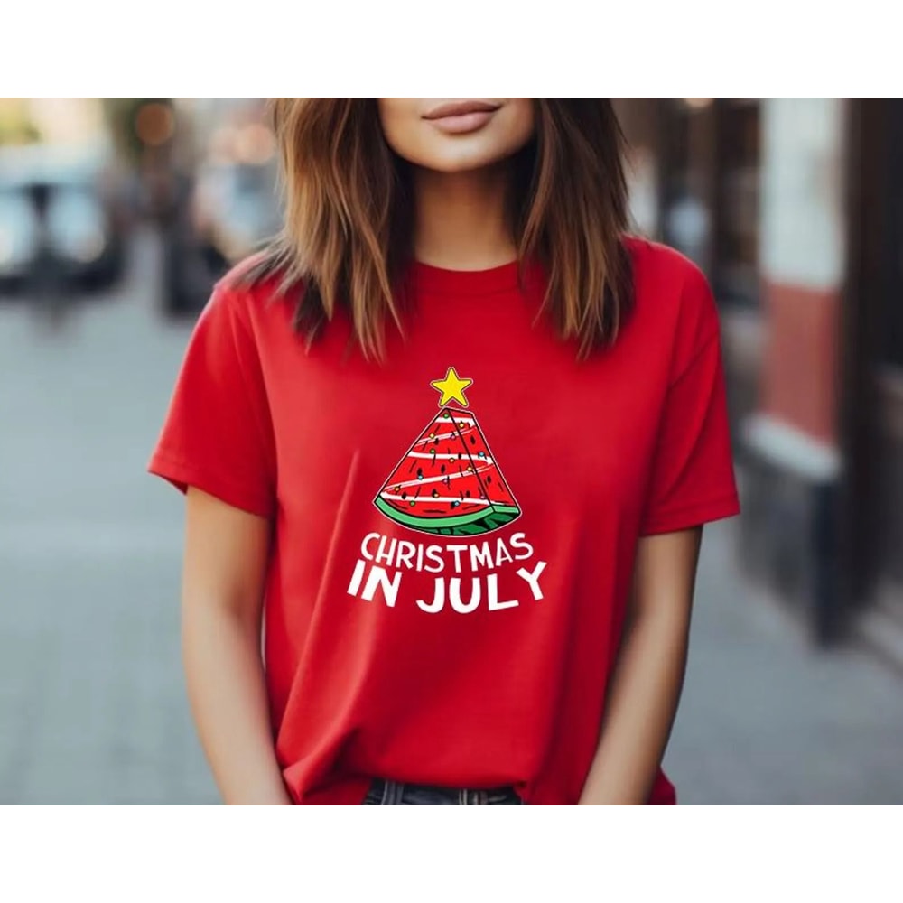 Christmas In July Watermelon Summer Party Holiday Graphic Tee 4