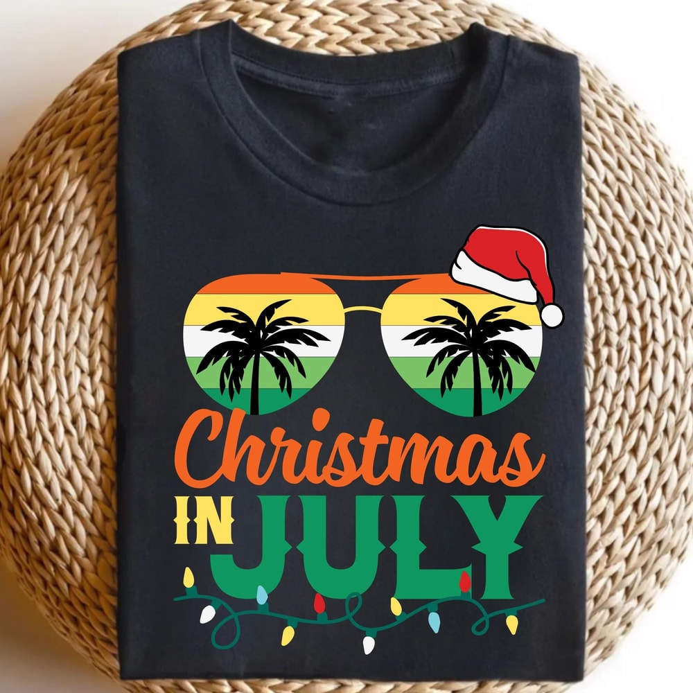 Christmas In July Palm Tree Sunglasses Summer Holiday Graphic Tee 1