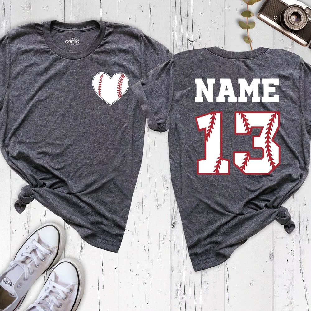 Personalized Baseball Heart Shirt With Custom Name And Number Baseball Mom Game Day Tee 1