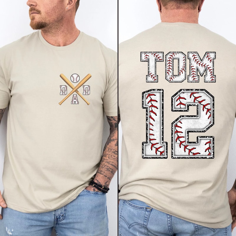 Custom Baseball Dad Shirt With Kids Name And Number Personalized Fathers Day Baseball Tee 3