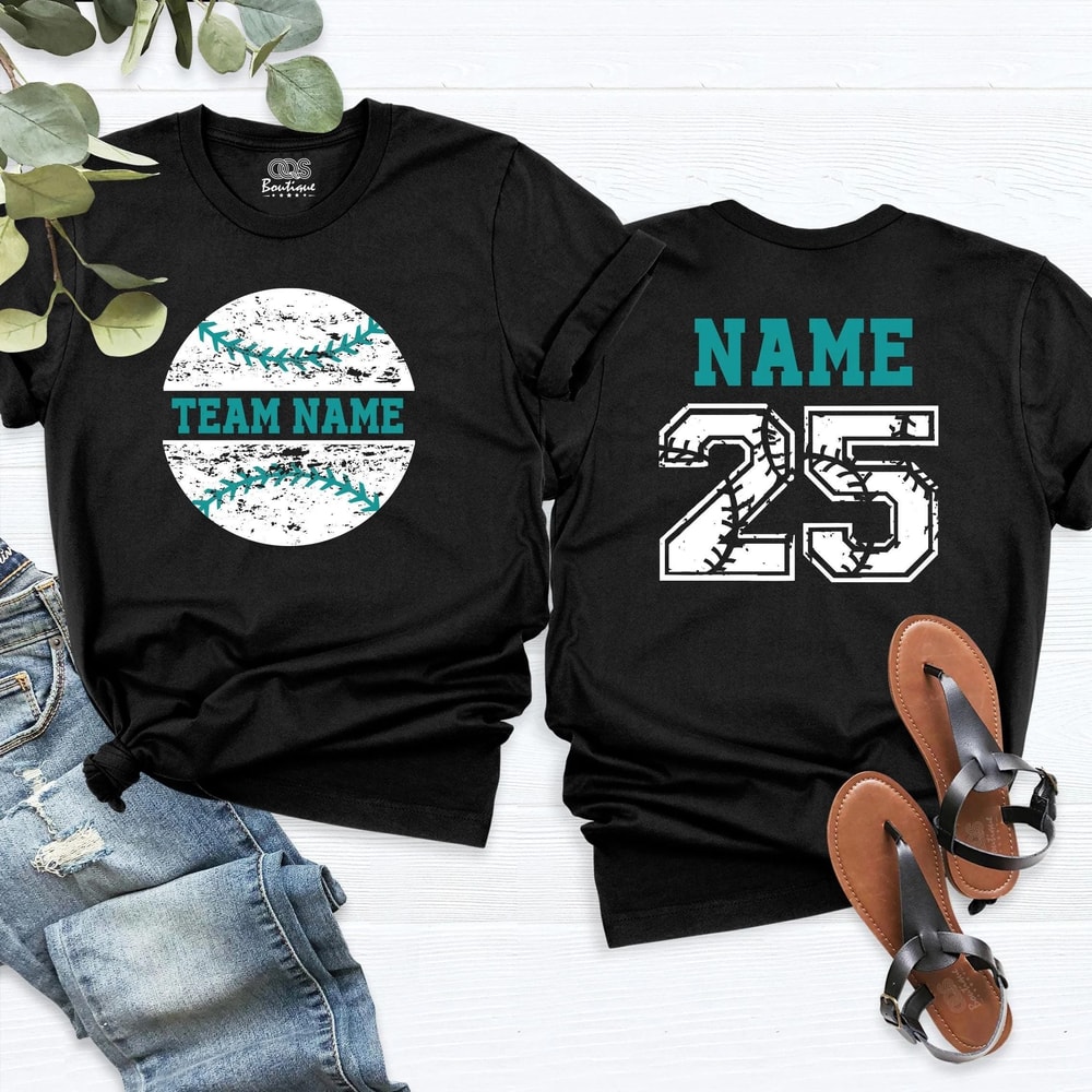 Custom Teal Baseball Mom Shirt Personalized Team Name Number Baseball Tee Aqua Game Day Shirt 0