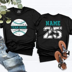 custom teal baseball mom shirt, personalized team name & number baseball tee, aqua game day shirt