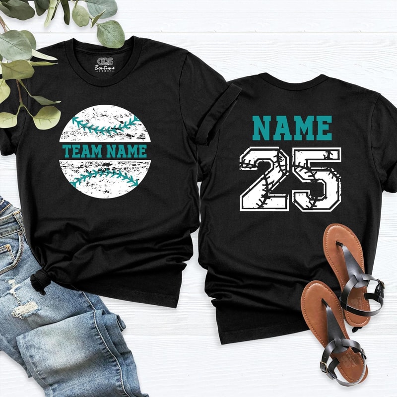 Custom Teal Baseball Mom Shirt Personalized Team Name Number Baseball Tee Aqua Game Day Shirt 0