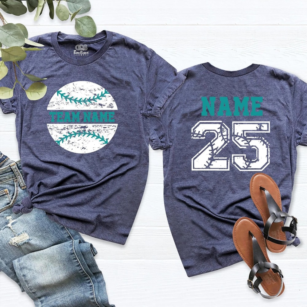 Custom Teal Baseball Mom Shirt Personalized Team Name Number Baseball Tee Aqua Game Day Shirt 2