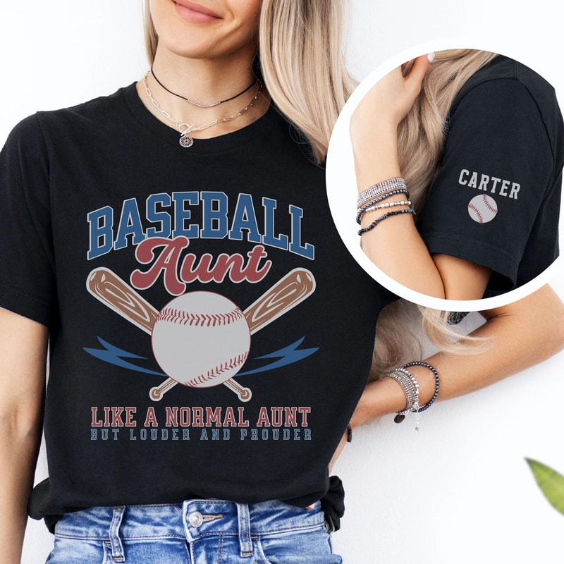 Personalized Baseball Aunt Shirt Custom Kids Names Sleeve Tee Baseball Aunt Game Day Gift 2