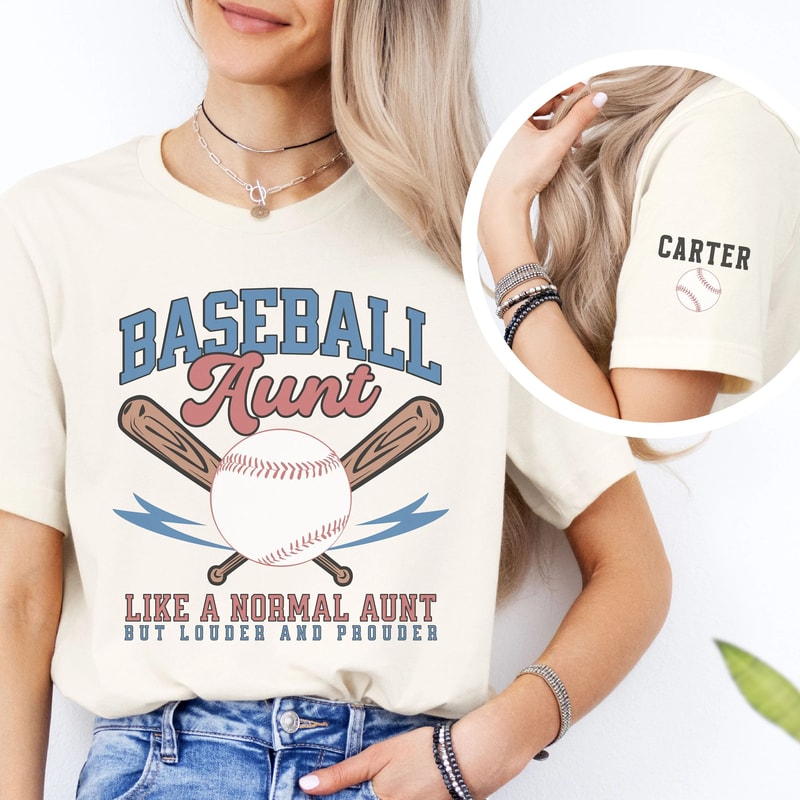 Personalized Baseball Aunt Shirt Custom Kids Names Sleeve Tee Baseball Aunt Game Day Gift 3