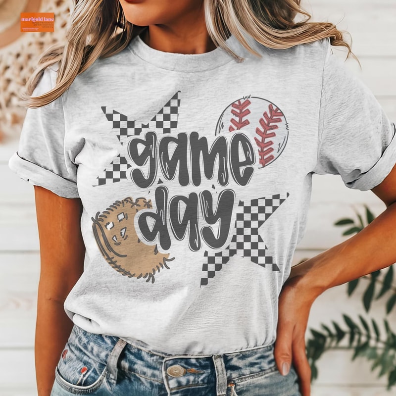 Baseball Game Day Mom Shirt Checkered Star Baseball Tee Cute Womens Game Day Outfit 1