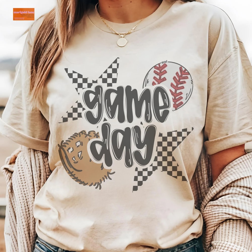 Baseball Game Day Mom Shirt Checkered Star Baseball Tee Cute Womens Game Day Outfit 0