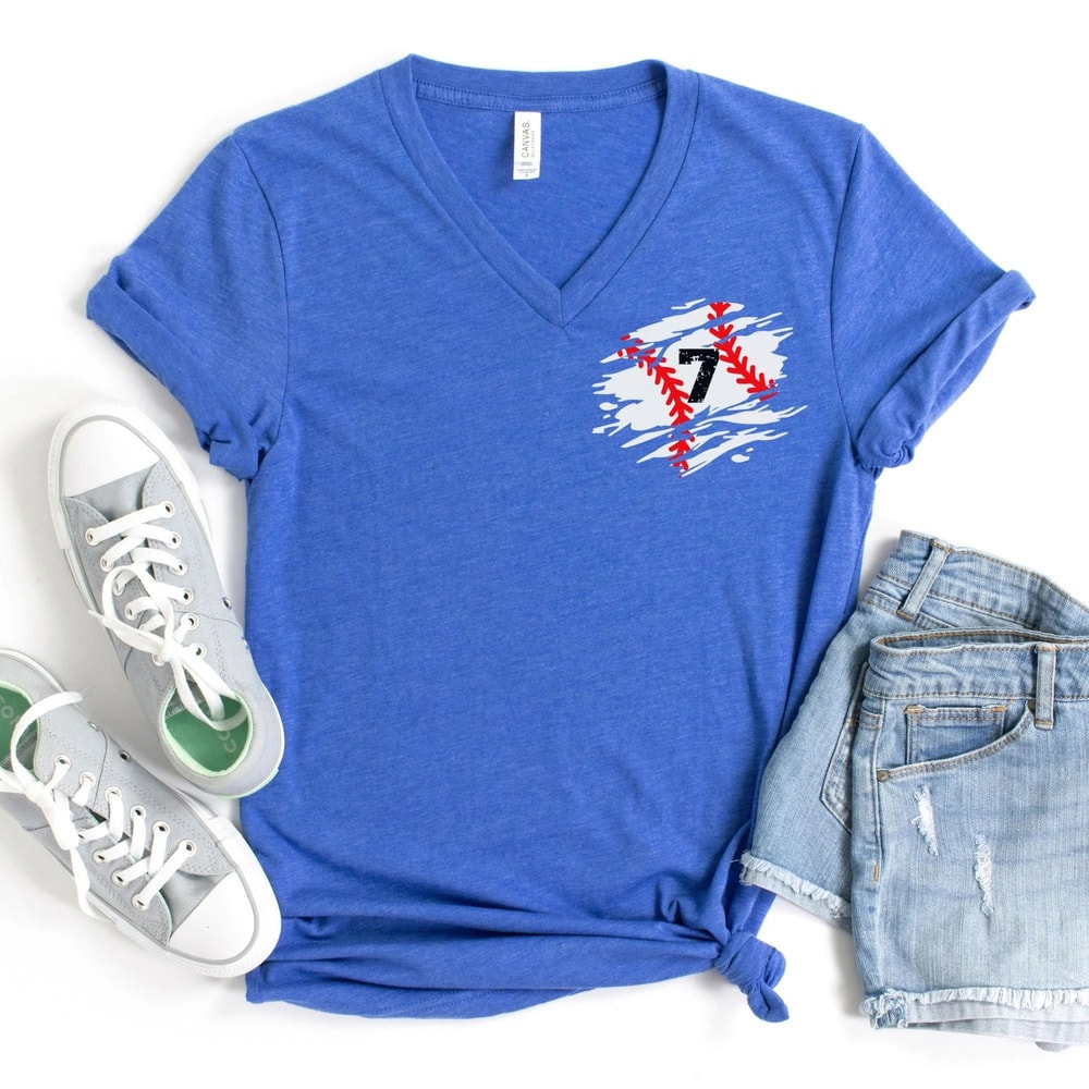 Baseball Numbers VNeck Shirt Personalized Baseball Mom Pocket Tee Custom Game Day Gift Top 1