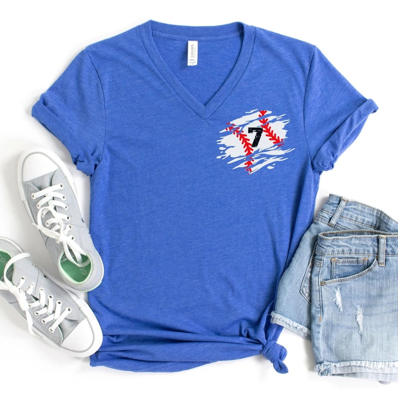 Baseball Numbers VNeck Shirt Personalized Baseball Mom Pocket Tee Custom Game Day Gift Top 1