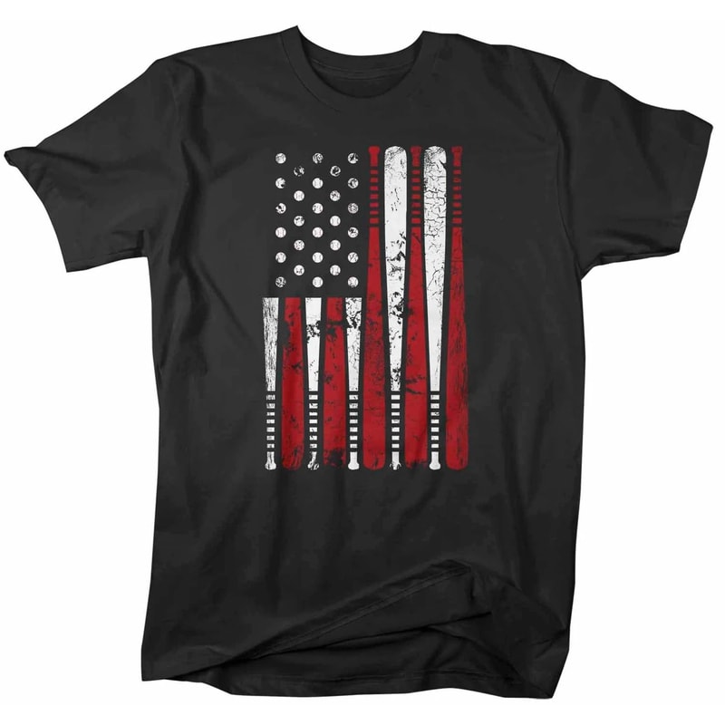 Mens Patriotic Baseball Flag TShirt American Baseball Bats Graphic Tee 2