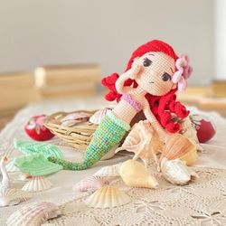 Handmade Crochet Doll with Colorful Hair and Flower Accent