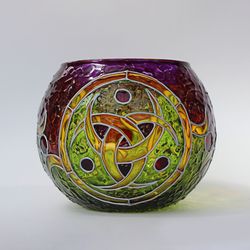 Handcrafted Glass Candle Holder With Celtic Crescent Design