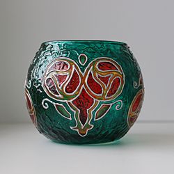 Emerald Green Artisan Designed Candle Holder In Art Deco Style