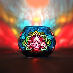 Handcrafted Nature Themed Glass Votive Holder With Lotus Korean Style For Meditation