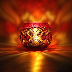 Scarlet Mosaic Kaleidoskope Handmade Glass Candle Holder for Meditation and Romance