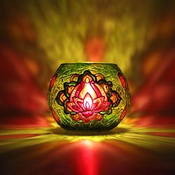 Soft Green Indian Style Glass Candle Holder for Meditation