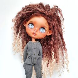 Blythe doll custom Afro ethnic dark skin blythe doll