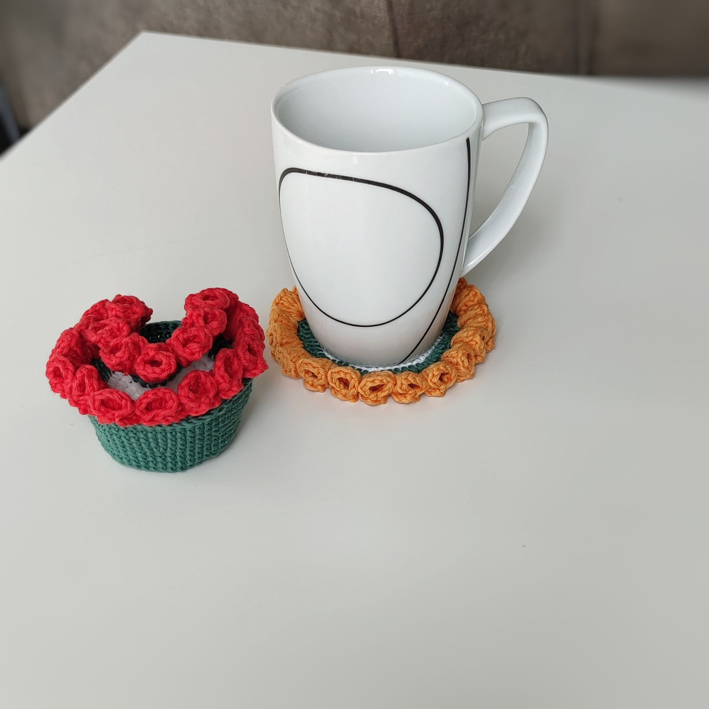 Kawaii Crochet Coaster  Cute Flower Mug Mat For Coffee  Tea 4