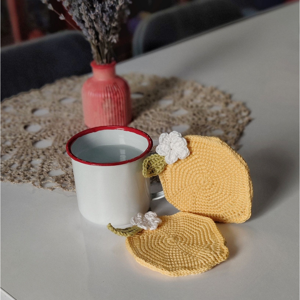 Cute Lemon Crochet Coaster Kawaii Kitchen Decor Gift Idea 3