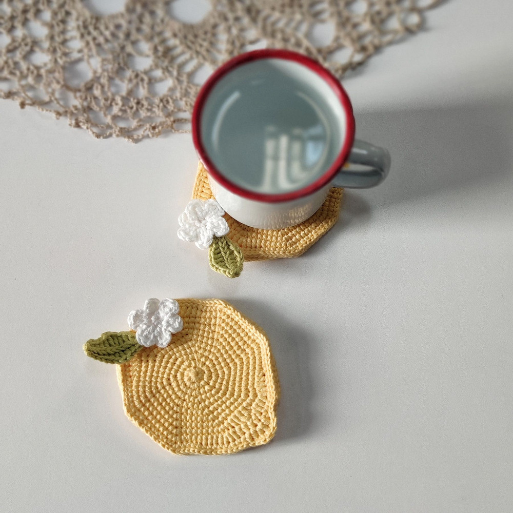 Cute Lemon Crochet Coaster Kawaii Kitchen Decor Gift Idea 4