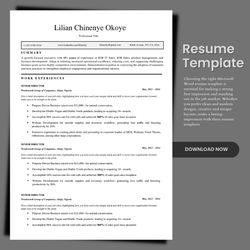 Top Notch resume cv template, modern cv template, editable custom resume cv, matching cover letter, word resume