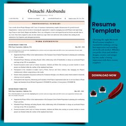 Modern ATS Compliant resume template, Professional Ats resume format, instant resume download, plus matching cover
