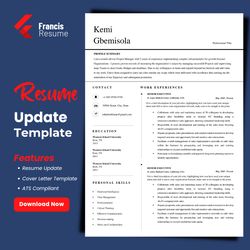 Professional Resume update Template, update your resume with ease and stand out in your job hunt